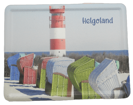 Aluminiummagnet Helgoländer Dünenleuchtturm mit Strandkörben