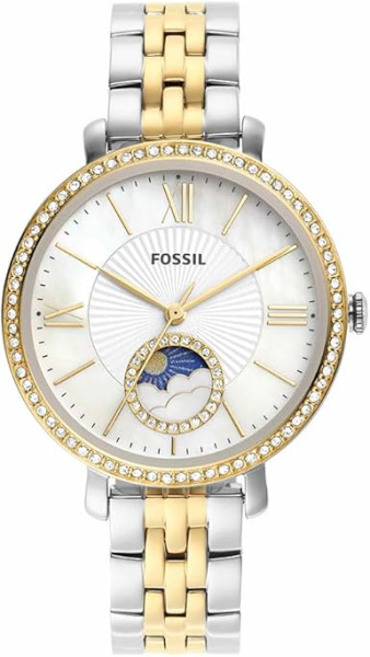 Fossil Jacqueline Watch für Damen, Quarz-Dreizeiger-Mondphasenwerk mit Edelstahlarmband